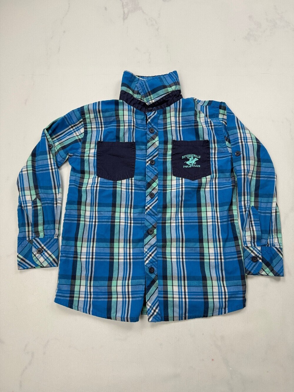 Beverly Hills Polo Club Button-Up Shirt Blue 90S Classic Style - Boys 5/6